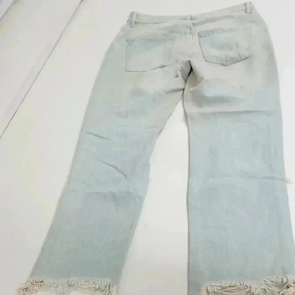 Free People Maggie Straight Leg Mid Rise Distressed Denim Jeans Paradise Blue - Picture 12 of 15